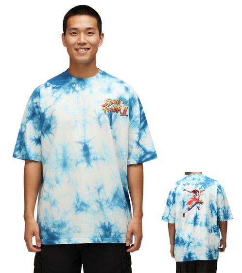 RE:COVERED X CAPCOM Herren T-Shirt mit Street Fighter Vega-Print Baumwoll-Shirt Rundhals-Shirt Oversized MMDIF1879 Blau