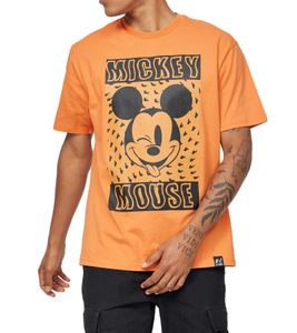 RE:COVERED X Disney Men's T-Shirt with Trippy Mickey Mouse Print, Cotton Crew Neck Shirt, MMDIS2680 Orange