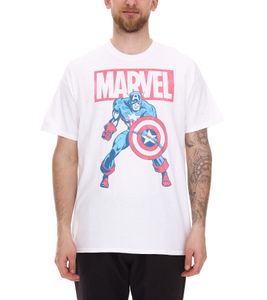 RE:COVERED X MARVEL Men's T-Shirt with MARVEL & Captain America Figure Print, Cotton Shirt, Short-Sleeved Shirt, IFMMMARV1104 White