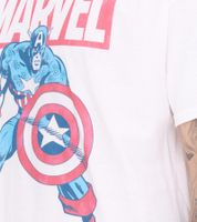 RE:COVERED X MARVEL Men's T-Shirt with MARVEL & Captain America Figure Print, Cotton Shirt, Short-Sleeved Shirt, IFMMMARV1104 White