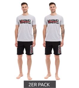 2-Pack MARVEL Men's 2-Piece Pajama Set with MARVEL Motif - Summer Pajamas, Short Sleepwear, Loungewear - Gray/Black