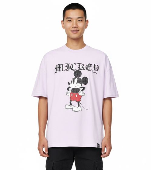 RE:COVERED X Disney Herren T-Shirt mit Grumpy Mickey Mouse Print Baumwoll-Shirt Rundhals-Shirt MMDIS2689 Violett