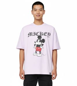 T-shirt homme RE:COVERED X Disney avec imprimé Mickey Mouse grincheux, en coton, col rond, violet, MMDIS2689