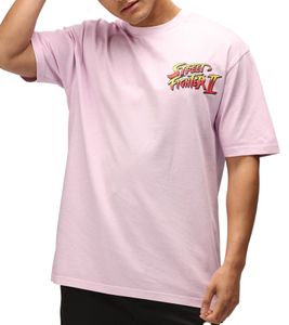 T-shirt homme RE:COVERED X CAPCOM avec imprimé Street Fighter Ryu, en coton, col rond, violet, MMDIF1873