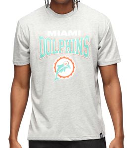RE:COVERED X NFL Miami Dolphins Herren T-Shirt mit Logo-Print Baumwoll-Shirt Rundhals-Shirt MMNFL1210 Grau
