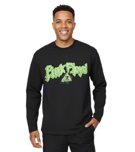 RE:COVERED X Pink Floyd Men's Long-Sleeved Shirt with Vibrant Green Logo Print, Cotton Long-Sleeve Pullover MMPER774, Black