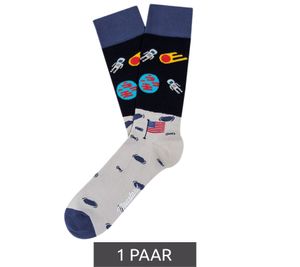 1 Paar Moustard Moon Landing Astronaut Herren Baumwoll-Socken mit Weltraum Print gemusterte lange Strümpfe Dunkelblau/Grau 1 Paar Moustard Moon Landing Astronaut Herren Baumwoll-Socken mit Weltraum Print gemusterte lange Strümpfe Dunkelblau/Grau