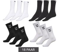 18 pares de calcetines deportivos hummel Basic, calcetines de algodón, calcetines de uso diario con letras de la marca 205603 o chevrones en contraste 022030 en blanco o negro