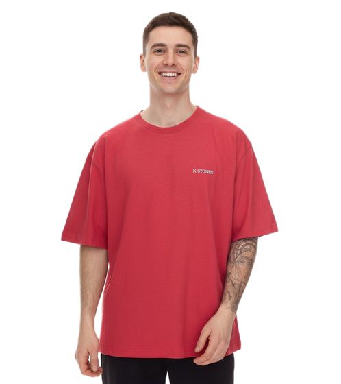 STONES men's T-shirt, simple cotton shirt with round neck and embroidered logo, short-sleeved shirt, 240gsm, oversized red