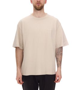 T-shirt homme STONES, chemise simple en coton à col rond et logo brodé, chemise à manches courtes, 240 g/m², beige oversize