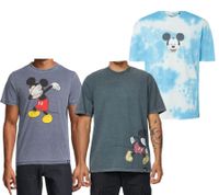 RE:COVERED X Disney T-shirt homme avec imprimé Mickey Mouse Chemise en coton au look batik Chemise à col rond Bleu foncé, bleu batik ou gris