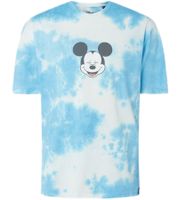 RE:COVERED X Disney T-shirt homme avec imprimé Mickey Mouse Chemise en coton au look batik Chemise à col rond Bleu foncé, bleu batik ou gris