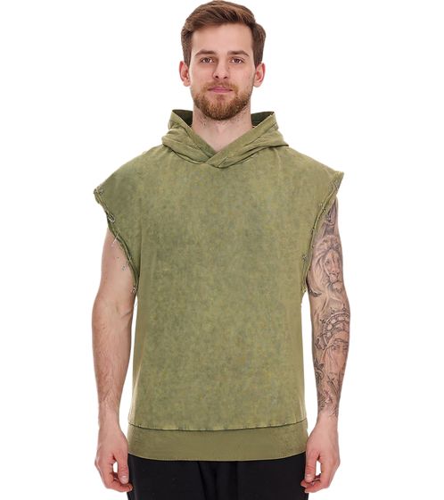 Débardeur homme Rockupy à capuche, sans manches, en coton, imprimé dans le dos, effet tie-dye, 393827, vert