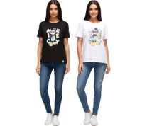 RE:COVERED X Disney Women's Sustainable T-Shirt with Mickey Mouse Print in Pastel Colors. Cotton T-Shirt, Crew Neck, RCDIF207, White or Black