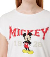 RE:COVERED X Disney Damen T-Shirt mit Mickey Mouse and Friends oder Mickey Mouse 1928 Aufdruck Baumwoll-Shirt Rundhals-Shirt Weiß