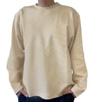 Pull gaufré en coton gaufré pour homme STONES, col rond surdimensionné, 400 g/m², beige