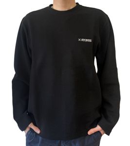 STONES Waffle Men's Cotton Waffle Sweatshirt Oversized Crew Neck 400gsm Long Sleeve Black