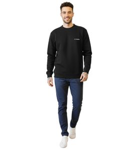 STONES men's basic sweater, modern cotton sweatshirt with logo embroidery, long-sleeved shirt, 400gsm, black STONES men's basic sweater, modern cotton sweatshirt with logo embroidery, long-sleeved shirt, 400gsm, black