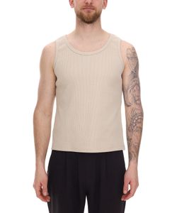 Débardeur homme STONES, t-shirt musculaire moderne en coton, haut col rond avec structure en maille côtelée, maillot de corps beige