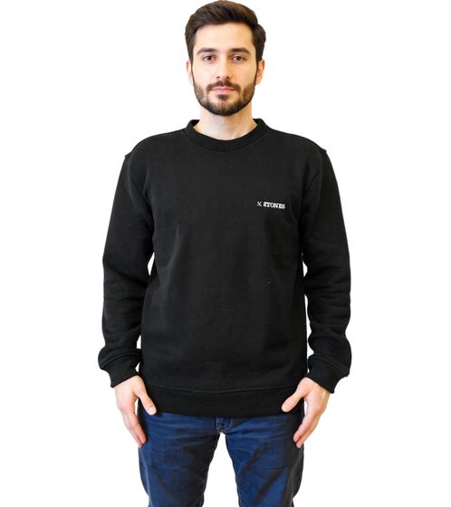 STONES men's sweatshirt with logo embroidery, basic pullover, modern cotton sweater 400gsm, long-sleeved shirt, black