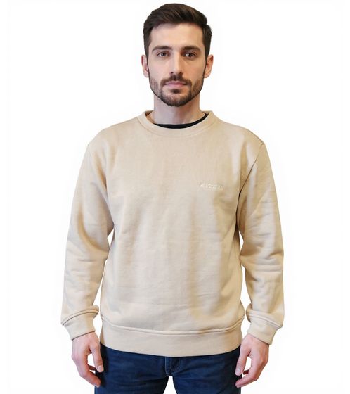STONES men's basic pullover sweatshirt with logo embroidery, modern cotton sweater, long-sleeved shirt, 400gsm, beige
