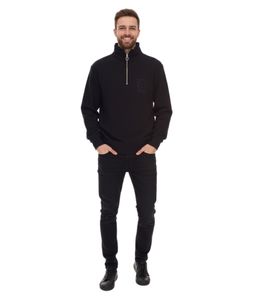 STONES men's oversized zip-up sweater, modern 400gsm cotton zip-up sweater with stand-up collar and logo embroidery, black
