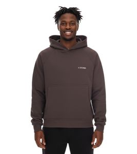 Sweat à capuche pour homme STONES en coton moderne avec logo brodé, coupe oversize, 400 g/m², marron foncé