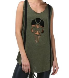 Débardeur femme ROCKUPY Alicya avec décolleté tête de mort, chemise en coton, haut d'été avec découpes 366328 Kaki