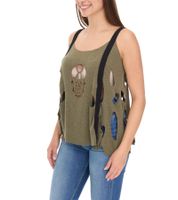 Débardeur femme ROCKUPY Ariana avec décolleté tête de mort, chemise en coton, haut d'été avec découpes 366326 Kaki