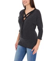 Sweat-shirt en coton pour femme ROCKUPY, col en V, manches 1/2, gris W0418001