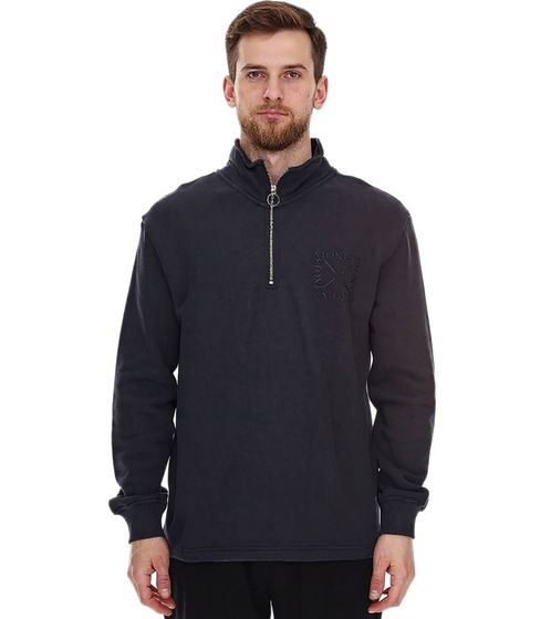 STONES men's sweater oversized half-zip modern cotton half-zip sweater 400gsm with stand-up collar with logo embroidery dark grey
