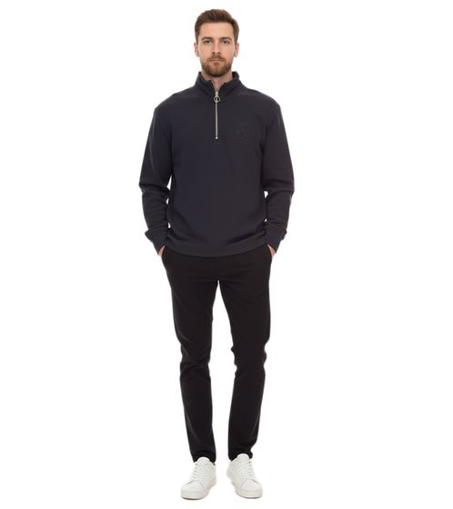 Pull homme STONES oversize demi-zip pull moderne demi-zip en coton 400 g/m² avec col montant avec broderie logo gris foncé