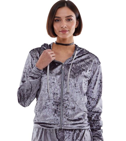 Cardigan en velours brillant pour femme ROCKUPY, veste sweat à capuche, RPW20_040201, gris
