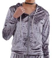 Cardigan en velours brillant pour femme ROCKUPY, veste sweat à capuche, RPW20_040201, gris