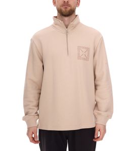 STONES men's sweater with zip, modern turtleneck sweater with stand-up collar, cotton sweater 400gsm with logo embroidery, oversized fit, beige STONES men's sweater with zip, modern turtleneck sweater with stand-up collar, cotton sweater 400gsm with logo embroidery, oversized fit, beige