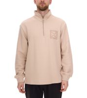 Pull homme STONES avec zip, pull col roulé moderne avec col montant, pull en coton 400 g/m² avec broderie logo, coupe oversize, beige Pull homme STONES avec zip, pull col roulé moderne avec col montant, pull en coton 400 g/m² avec broderie logo, coupe oversize, beige