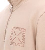 Pull homme STONES avec zip, pull col roulé moderne avec col montant, pull en coton 400 g/m² avec broderie logo, coupe oversize, beige Pull homme STONES avec zip, pull col roulé moderne avec col montant, pull en coton 400 g/m² avec broderie logo, coupe oversize, beige