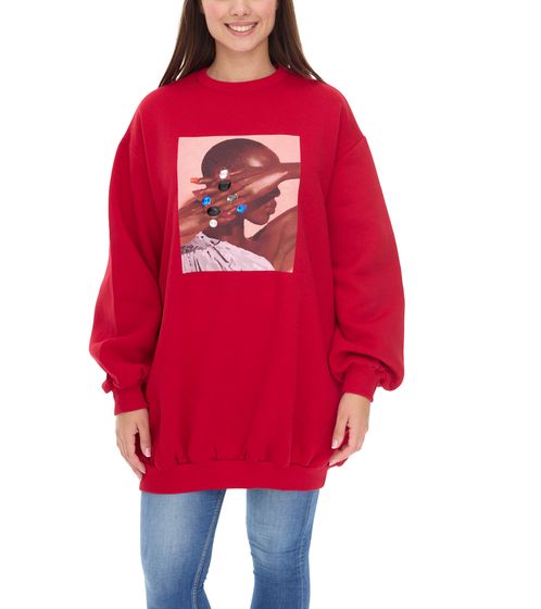 ROCKUPY Damen Mini-Kleid Sweat-Kleid mit großen Glitzersteinen im Pullover-Style RPW20-040303 Rot