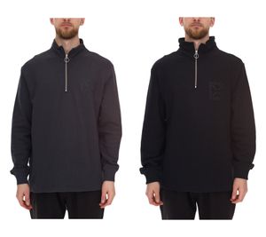 STONES men's oversized half-zip sweater, modern cotton half-zip sweater 400gsm with stand-up collar and logo embroidery, dark grey or black STONES men's oversized half-zip sweater, modern cotton half-zip sweater 400gsm with stand-up collar and logo embroidery, dark grey or black