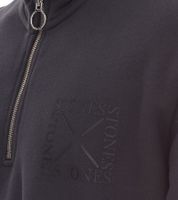 STONES Herren Pullover Oversized-Half-Zipper moderner Baumwoll-Half-Zipper Troyer 400gsm mit Stehkragen mit Logo-Stickerei Dunkel-Grau oder Schwarz