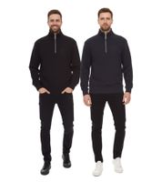 STONES Herren Pullover Oversized-Half-Zipper moderner Baumwoll-Half-Zipper Troyer 400gsm mit Stehkragen mit Logo-Stickerei Dunkel-Grau oder Schwarz