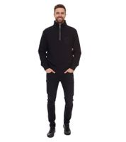 STONES Herren Pullover Oversized-Half-Zipper moderner Baumwoll-Half-Zipper Troyer 400gsm mit Stehkragen mit Logo-Stickerei Dunkel-Grau oder Schwarz