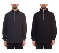 STONES Herren Pullover Oversized-Half-Zipper moderner Baumwoll-Half-Zipper Troyer 400gsm mit Stehkragen mit Logo-Stickerei Dunkel-Grau oder Schwarz