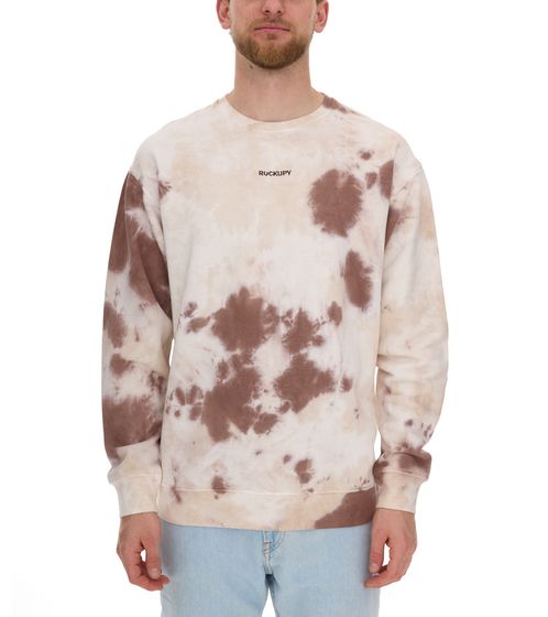 ROCKUPY Herren Sweatshirt Baumwoll-Pullover mit Logo-Stickerei im batik Look Rundhals-Pulli UNI-400200 Creme-Braun
