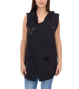 ROCKUPY Women's Modern Cotton Vest with Holes, Hooded Jacket, 344889 Black