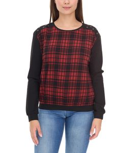 ROCKUPY Women's Sweatshirt, Lightweight Cotton Pullover, Glen Check Design, 317282, Black/Red