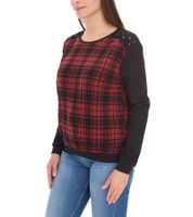 ROCKUPY Women's Sweatshirt, Lightweight Cotton Pullover, Glen Check Design, 317282, Black/Red ROCKUPY Women's Sweatshirt, Lightweight Cotton Pullover, Glen Check Design, 317282, Black/Red