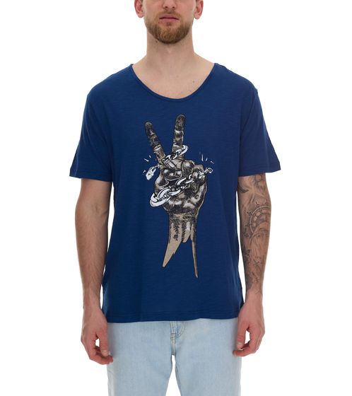 ROCKUPY Herren T-Shirt stylisches Baumwoll-Shirt Rundhals-Shirt Kurzarm-Shirt M0218007 Dunkelblau