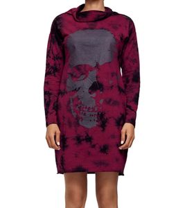 ROCKUPY Women's Sweatshirt Dress with Skull Print, Pullover Dress, Long-Sleeved Dress W-393822 Bordeaux/Black