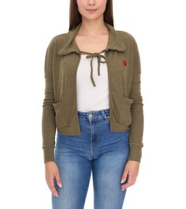 ROCKUPY Women's Cotton Cardigan Bolero Jacket Long-Sleeved Cardigan with Pockets 330643 Khaki
